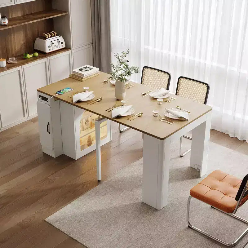 Okak 59IN Extendable Dining Table with Removable Middle Leaves, Kitchen Table with Power Outlet, Dinner Table for Dining Room