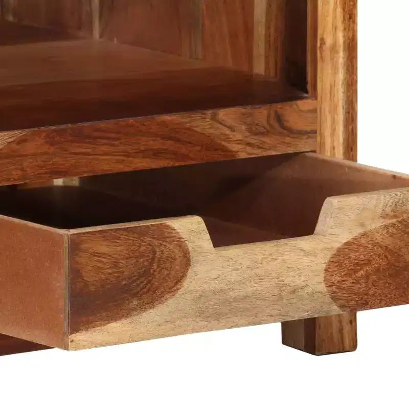 Tavolino da caffè in legno di acacia con cassetti e ripiano