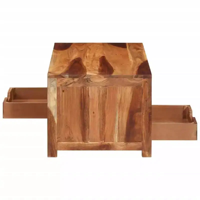 Tavolino da caffè in legno di acacia con cassetti e ripiano