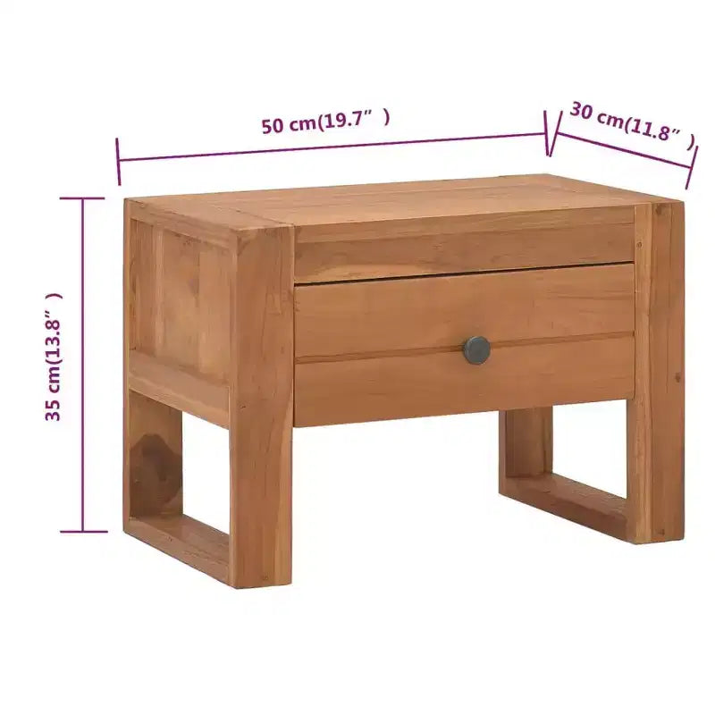 Comodino in legno massello di teak con cassetto
