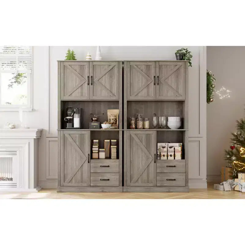 Credenza da Cucina con Cassetti, Ripiani Aperti e Contenitore Regolabile