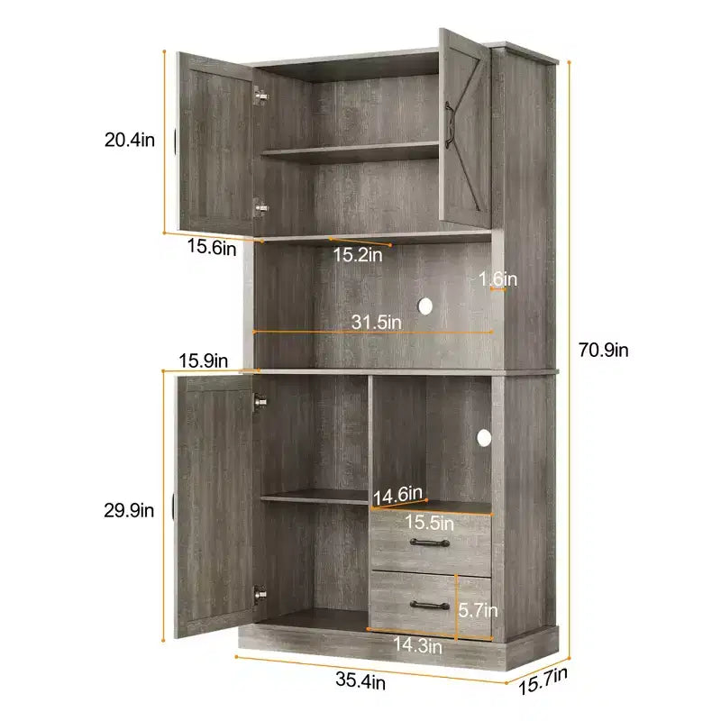 Credenza da Cucina con Cassetti, Ripiani Aperti e Contenitore Regolabile