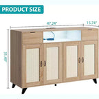 Madia/Credenza in Rattan con Stazione di Ricarica e Luci LED