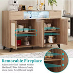 Madia/Credenza in Rattan con Stazione di Ricarica e Luci LED