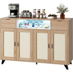 Madia/Credenza in Rattan con Stazione di Ricarica e Luci LED