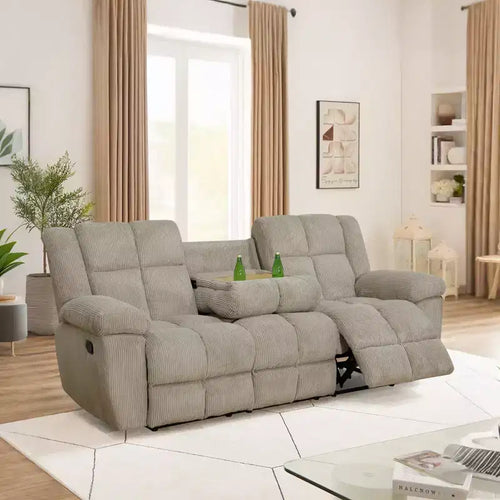 Divano Reclinabile a 3 Posti con Schienali Regolabili – Rivestimento in Velluto a Coste, Beige