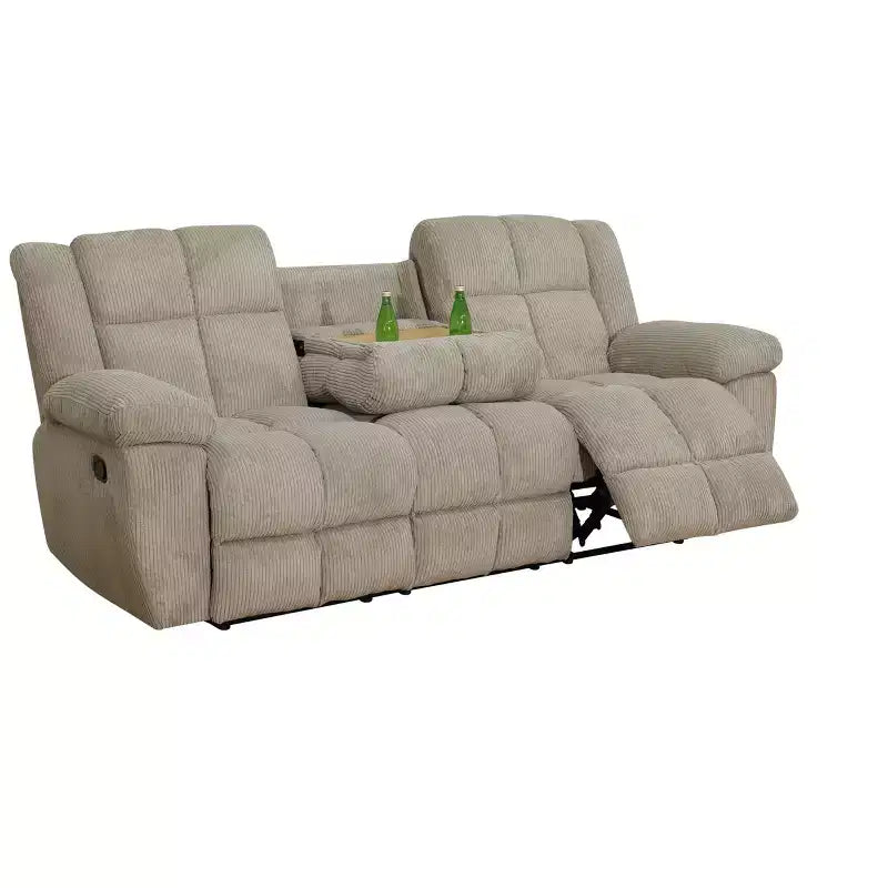 Divano Reclinabile a 3 Posti con Schienali Regolabili – Rivestimento in Velluto a Coste, Beige