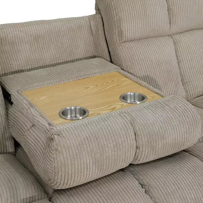 Divano Reclinabile a 3 Posti con Schienali Regolabili – Rivestimento in Velluto a Coste, Beige