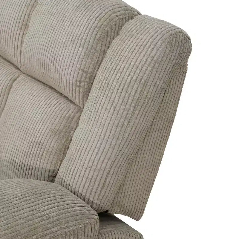 Divano Reclinabile a 3 Posti con Schienali Regolabili – Rivestimento in Velluto a Coste, Beige