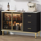 Mobile credenza con piano effetto marmo e ante in vetro