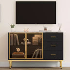 Mobile credenza con piano effetto marmo e ante in vetro