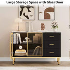 Mobile credenza con piano effetto marmo e ante in vetro