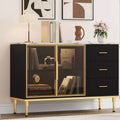 Sideboard Cabinet with Storage, Buffet Table with Faux Marble Top and Glass Doors for Dining Room