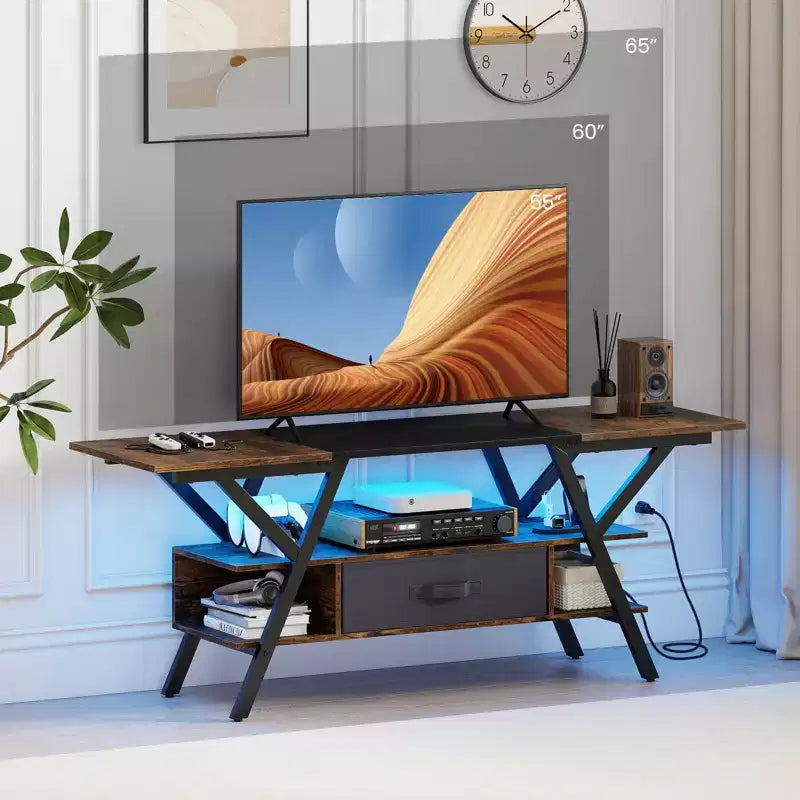 Mobile TV a 3 livelli con luci a LED e prese di corrente integrate – Adatto a TV fino a 65"