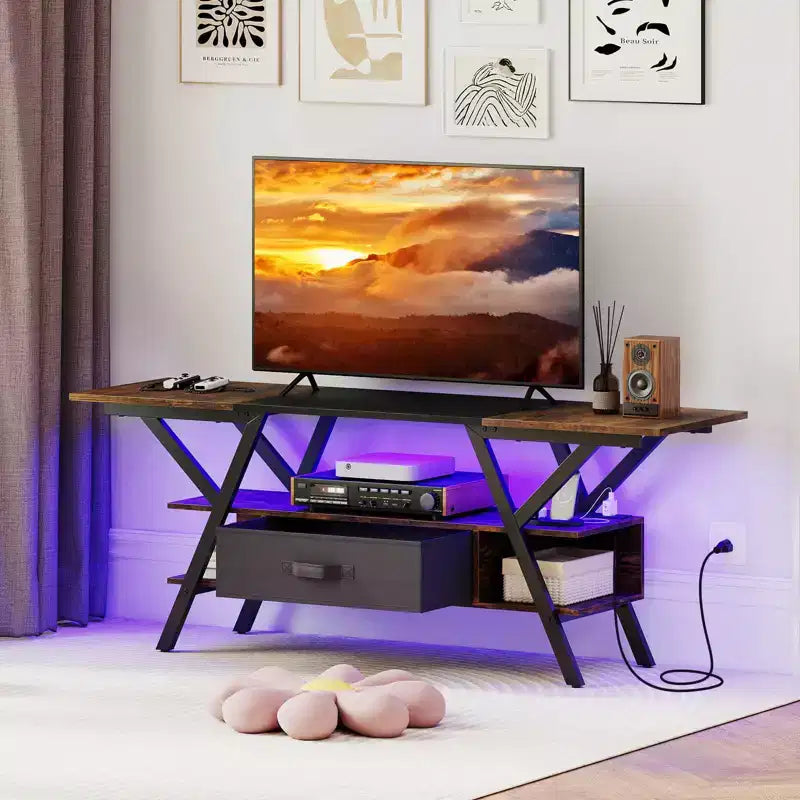 Mobile TV a 3 livelli con luci a LED e prese di corrente integrate – Adatto a TV fino a 65"
