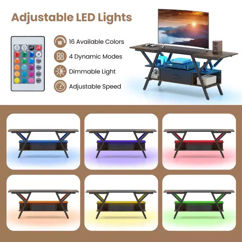 Mobile TV a 3 livelli con luci a LED e prese di corrente integrate – Adatto a TV fino a 65"