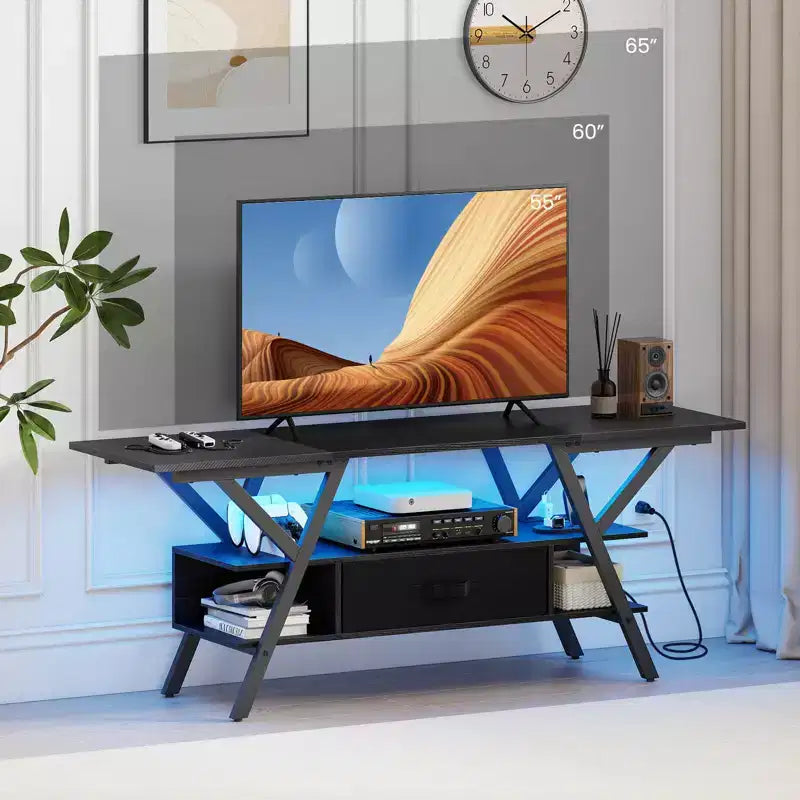 Mobile TV a 3 livelli con luci a LED e prese di corrente integrate – Adatto a TV fino a 65"