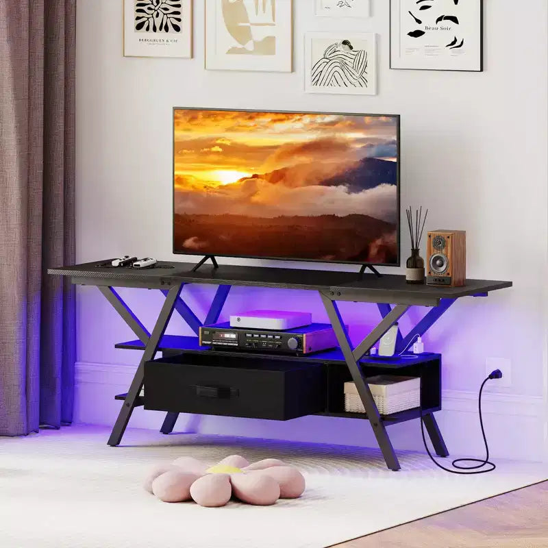 Mobile TV a 3 livelli con luci a LED e prese di corrente integrate – Adatto a TV fino a 65"