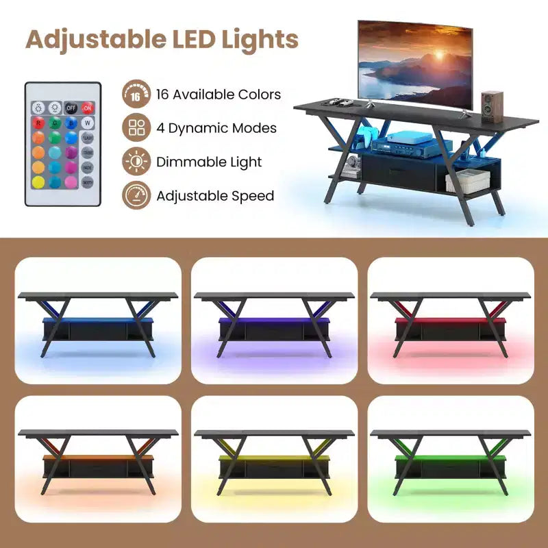 Mobile TV a 3 livelli con luci a LED e prese di corrente integrate – Adatto a TV fino a 65"