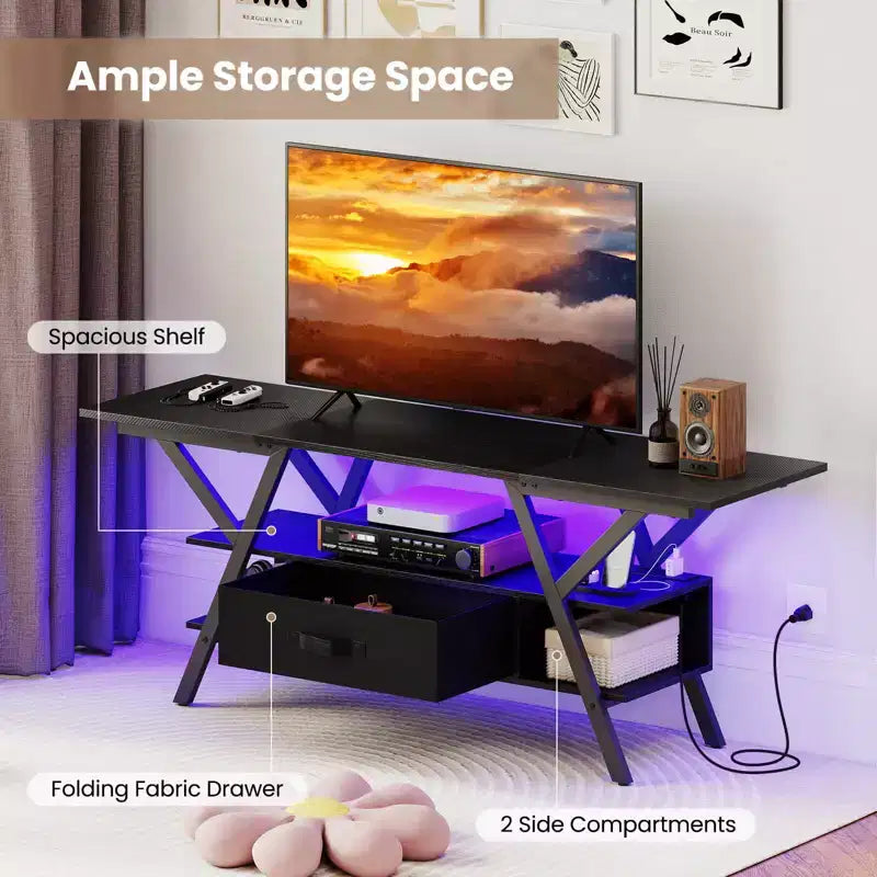 Mobile TV a 3 livelli con luci a LED e prese di corrente integrate – Adatto a TV fino a 65"