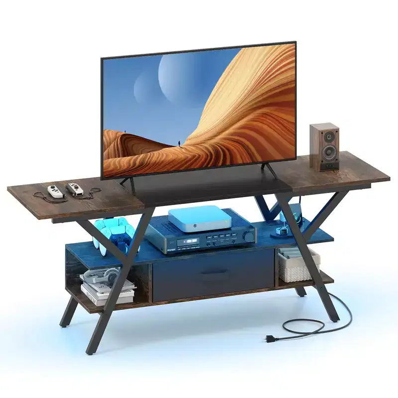 Mobile TV a 3 livelli con luci a LED e prese di corrente integrate – Adatto a TV fino a 65"