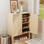 GustoWave 44.5 Fluted Shoe Storage Cabinet for Entryway, Modern 5-Tier Shoe Organizer with Adjustable Shelves and Open Shelf - Natural Oak
