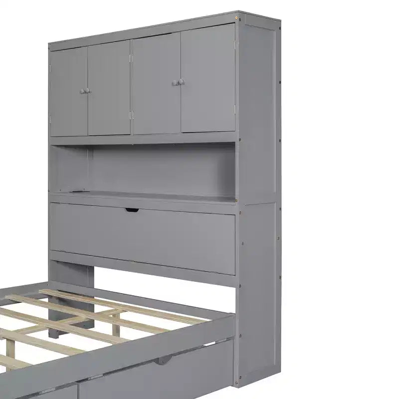 Struttura letto matrimoniale con cassetti contenitore e porte USB nella testiera