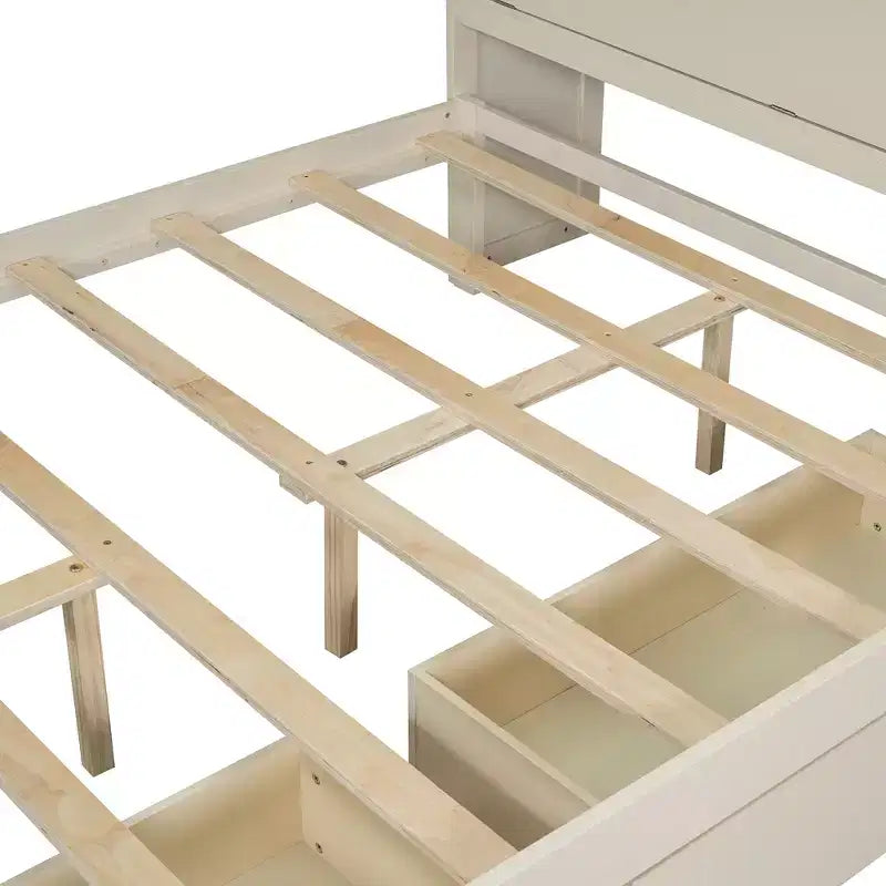 Struttura letto matrimoniale con cassetti contenitore e porte USB nella testiera
