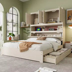 Full Size Platform Bed Frame with Drawers, Wooden Platform Bed with Storage Headboard and USB