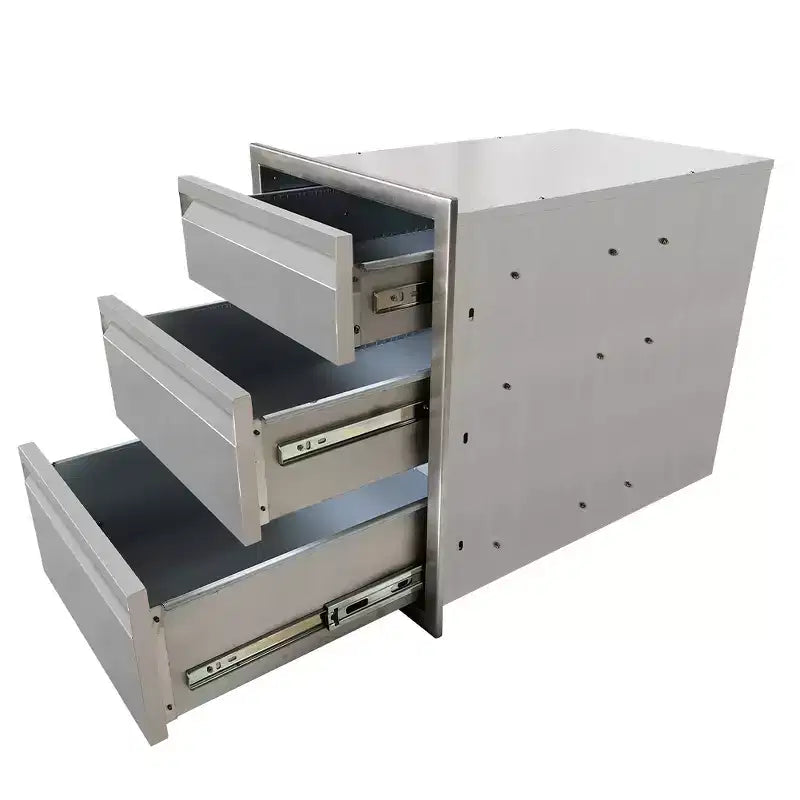 Outdoor Kitchen Storage Drawers, 3-Tier Stainless Steel, 18x23x23 Built-in Recessed Outdoor Drawers, BBQ Island for Outdoor Kitchens
