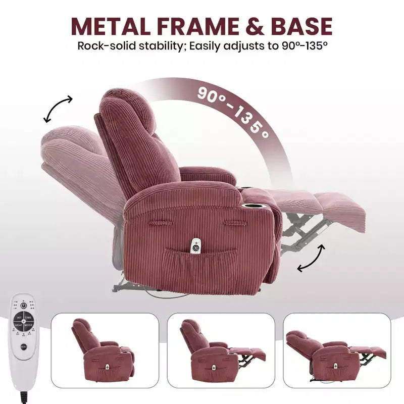 Poltrona reclinabile elettrica con massaggio, porta USB e vano portaoggetti