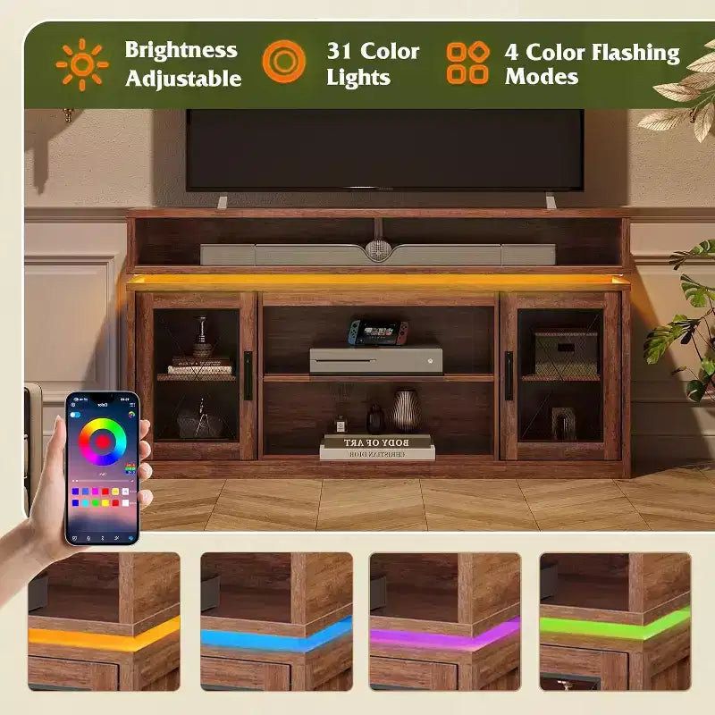 Mobile TV rustico con luci LED – Adatto per TV fino a 70"