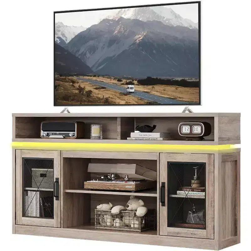 Mobile TV rustico con luci LED – Adatto per TV fino a 70"