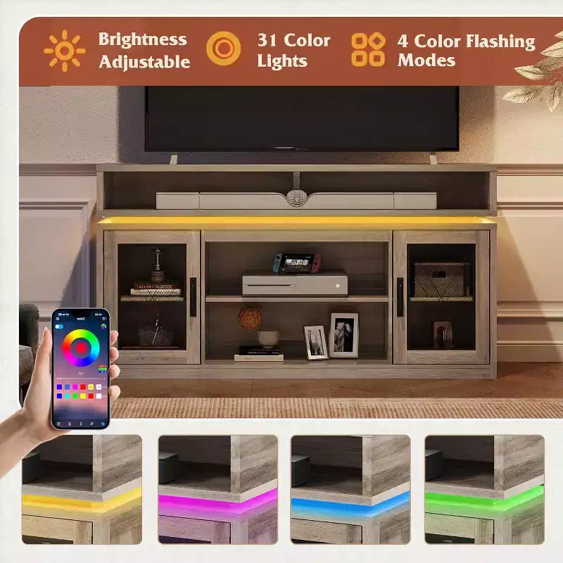 Mobile TV rustico con luci LED – Adatto per TV fino a 70"