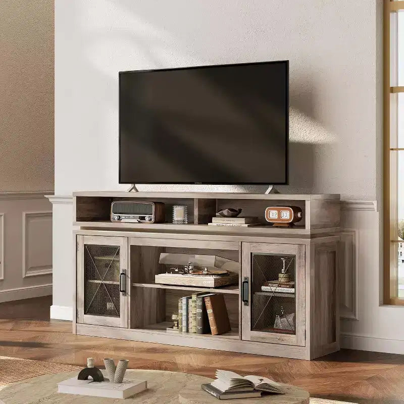 Mobile TV rustico con luci LED – Adatto per TV fino a 70"