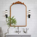 PexFix 30 x 19.7 Vintage Bathroom Medicine Cabinet Metal Carved Wall-Mounted Decorative Vanity Mirror with Storage in Golden