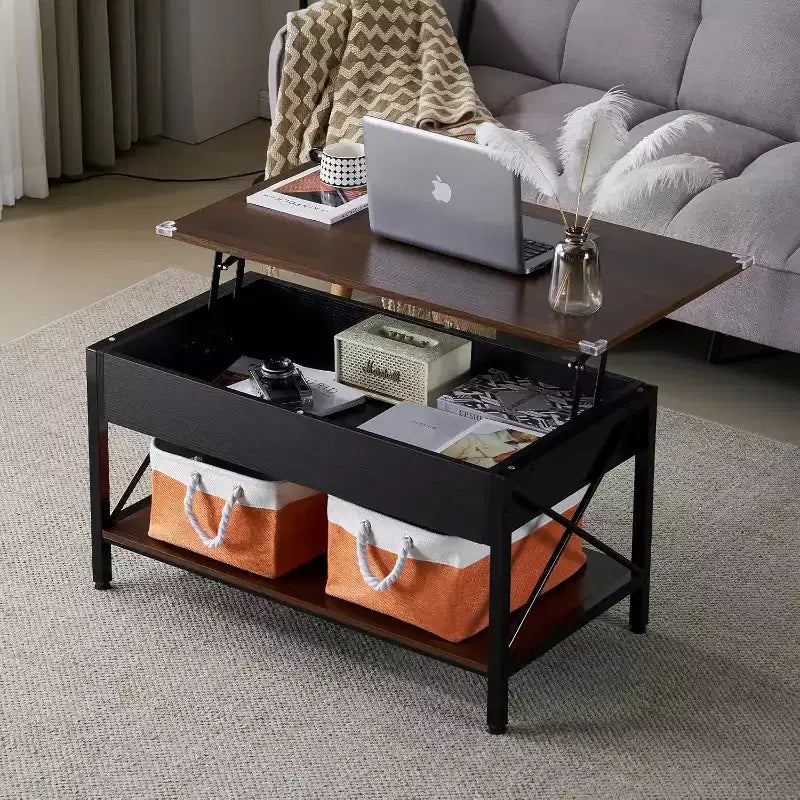 VINGLI 36 Lift Top Coffee Table with Cloth Storage Bins, Rustic Farmhouse Coffee Tables for Living Room, Espresso
