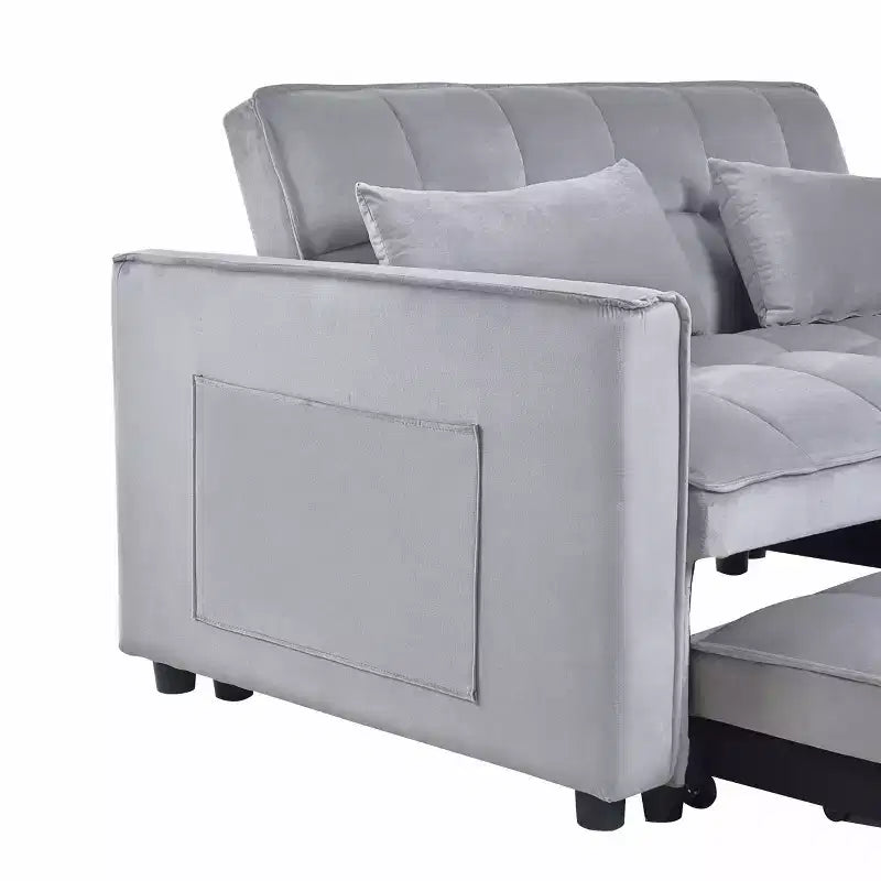 Divanetto letto convertibile in velluto con schienale regolabile e tasche portaoggetti