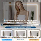 Scrivania da trucco con LED, specchio regolabile, prese di corrente, 2 cassetti e sgabello imbottito