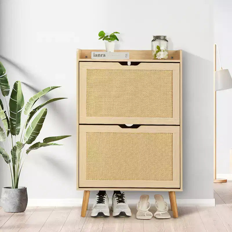 Scarpiera Sottile con Cassetti in Rattan
