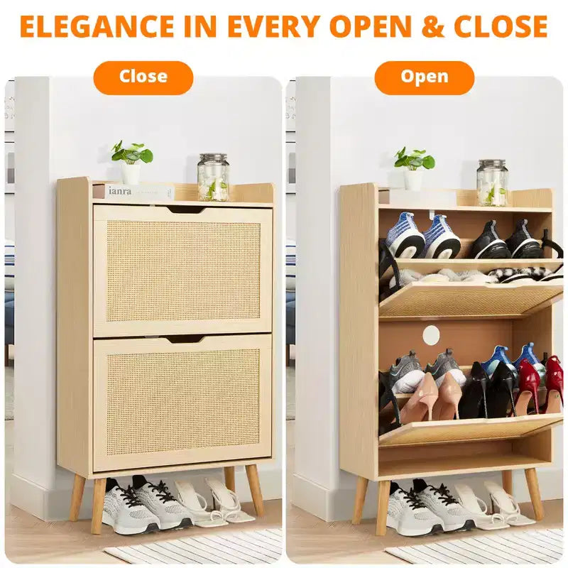 Scarpiera Sottile con Cassetti in Rattan