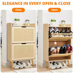 Scarpiera Sottile con Cassetti in Rattan