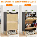 Scarpiera Sottile con Cassetti in Rattan