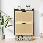 Scarpiera Sottile con Cassetti in Rattan