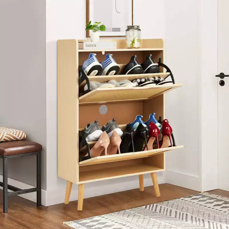 Scarpiera Sottile con Cassetti in Rattan