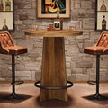 Lantine Round Bar Table, 37.4'' Wooden Bistro Pub Table with Base and Metal Ring Footrest for Cafe, Home, Small Space, Only Table