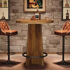 Lantine Round Bar Table, 37.4'' Wooden Bistro Pub Table with Base and Metal Ring Footrest for Cafe, Home, Small Space, Only Table