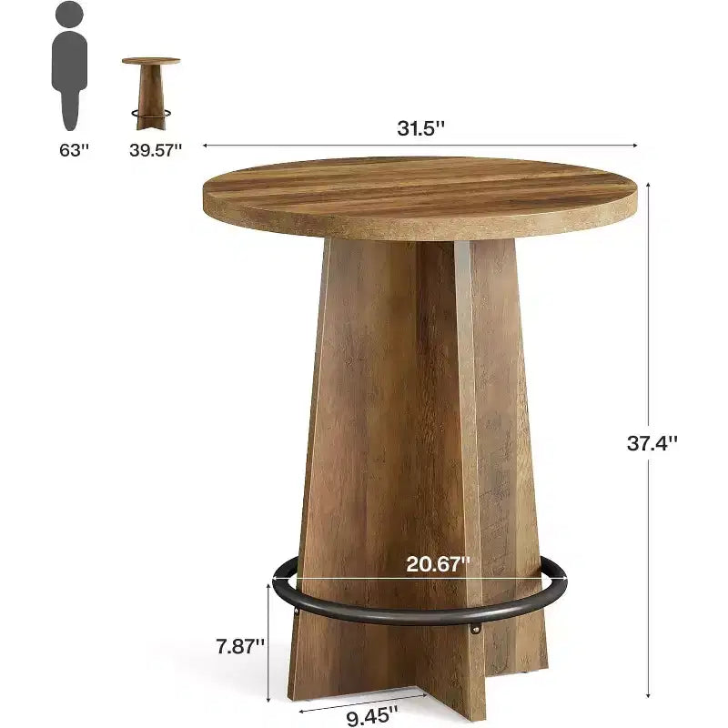Tavolo Bar Rotondo – Tavolo da Bistrot/Pub in Legno da 95 cm con Poggiapiedi ad Anello in Metallo