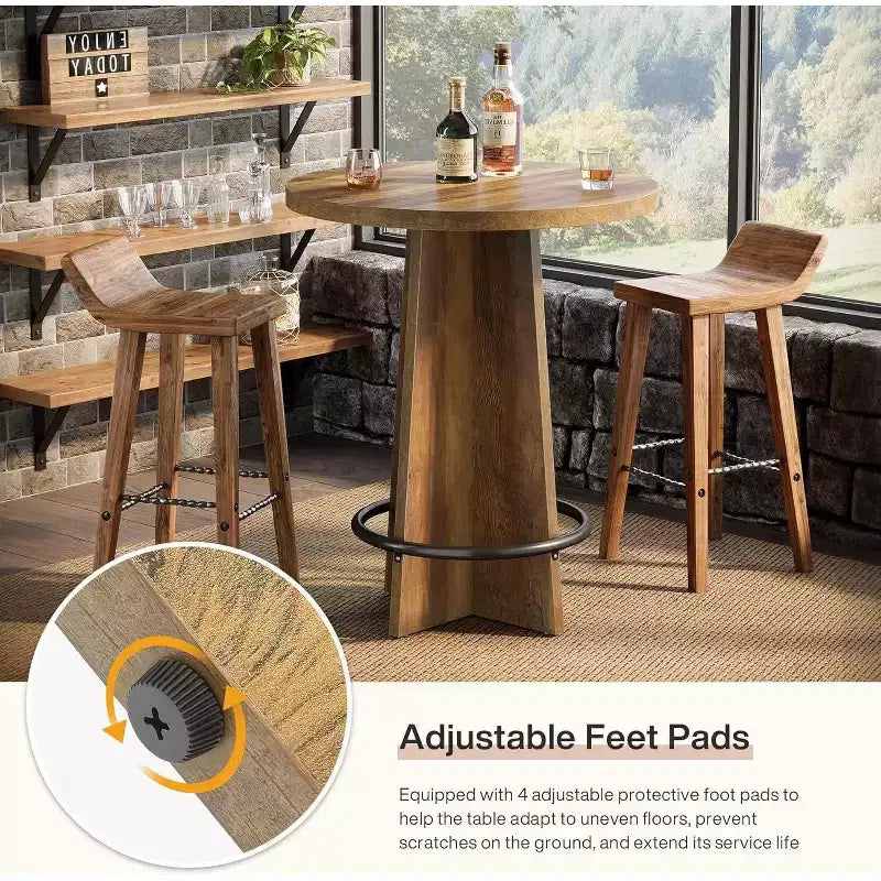 Tavolo Bar Rotondo – Tavolo da Bistrot/Pub in Legno da 95 cm con Poggiapiedi ad Anello in Metallo