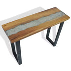 Consolle in legno di teak con intarsio in vetro e resina